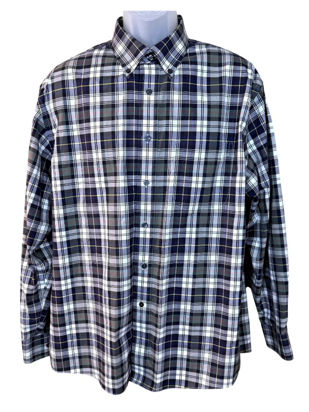 Jos. A Bank Traveler's Collection Blue & Green Plaid LS Button Down Shirt Large